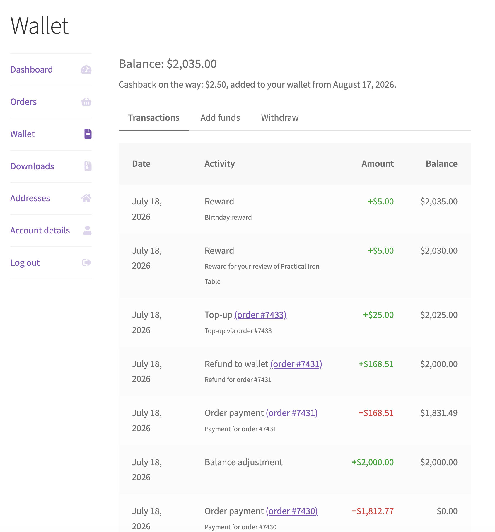 My Account: the wallet history in plain language